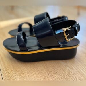 MARNI Iconic Wedge Platform Black Sandals Shoes 37